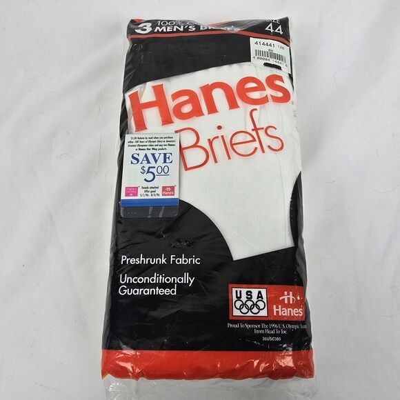Hanes Briefs Men's 44 White 100% Cotton Preshrunk 3 Pack Vintage 1995 New Sealed - Picture 7 of 7
